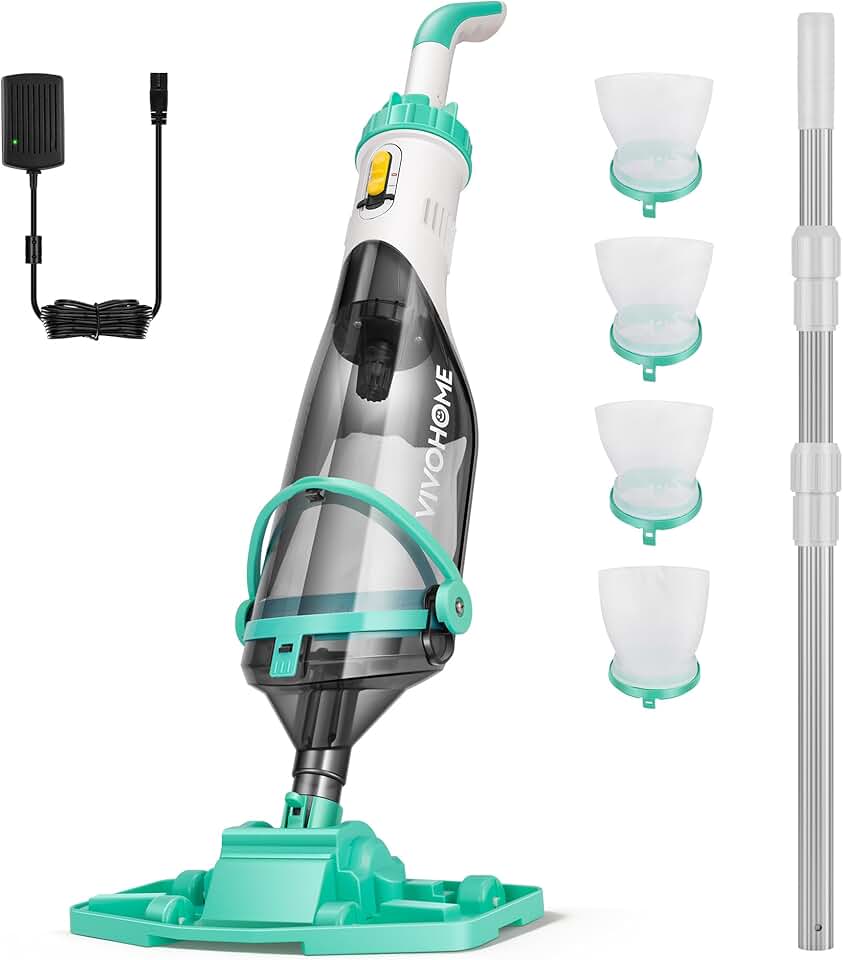 karaca-alisveris 213cm Aspirateur de Piscine sans Fil, Puissance d'Aspiration jusqu'à 70LPM, Nettoyeur de Piscine Portable avec 4 Sacs Filtrants, pour Piscine Hors-Solet et Enterrée, Spa Global Recycled Standard