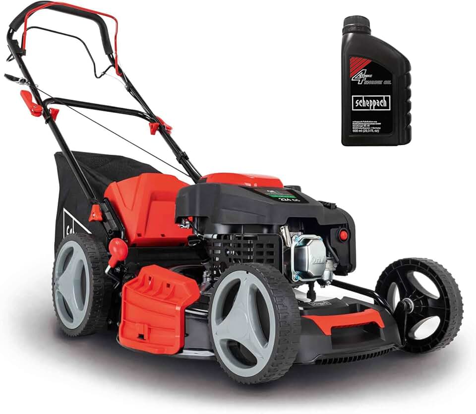 karaca-alisveris Tondeuse à Gazon à Essence MS230-53 – Moteur 4 Temps 6 CV 4400 W – Largeur de Coupe 53 cm – Jardins de 1800 m² – Hauteur de Coupe réglable – Bac de 65 l – Fonction Mulching – Huile Incluse