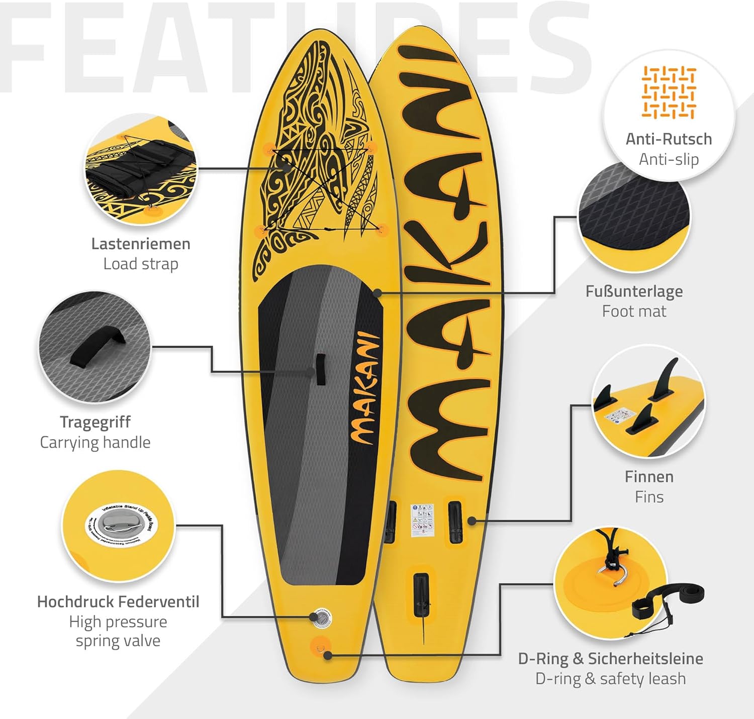karaca-alisveris - stand up paddle série gonflable - 305/308/320/380 cm - PVC, 120/150 kg, 10/15 cm épaisseur