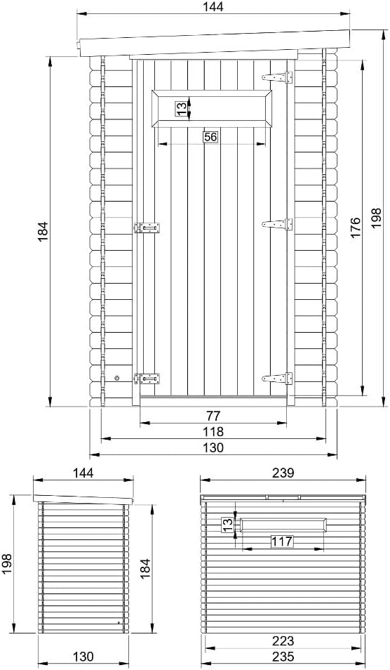 Abri de Jardin en Bois, Petite fenêtre, avec Sol TRAITÉ- Stockage extérieur l239xL144xH198 cm/2.63 m2 - Petit abri à Outils, Local à vélos - Toit imperméable, fenêtres karaca-alisveris M306A+M306G