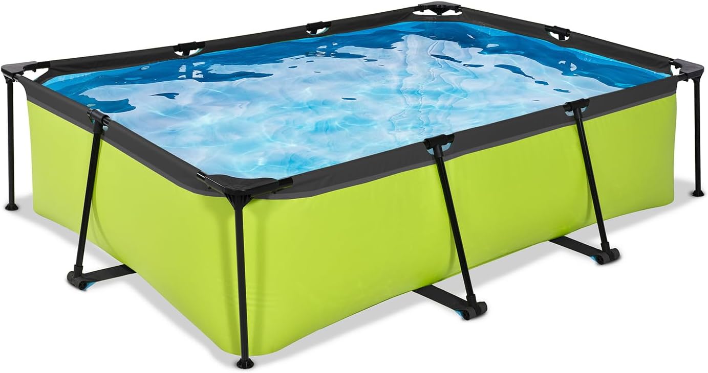 karaca-alisveris Piscine Tubulaire Lime - 220x150x65cm - Piscine Hors Sol Rectangulaire avec Pompe Filtrante à Cartouche - Entrée Basse - Idéal pour Les Jeunes Enfants - Cadre Stable - Design Unique - Vert