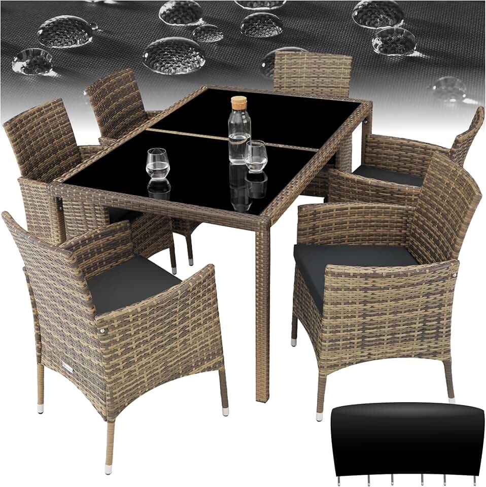 karaca-alisveris - Salon de jardin poly rotin, 6 chaises confortables, résistant UV, table - 4260624128841