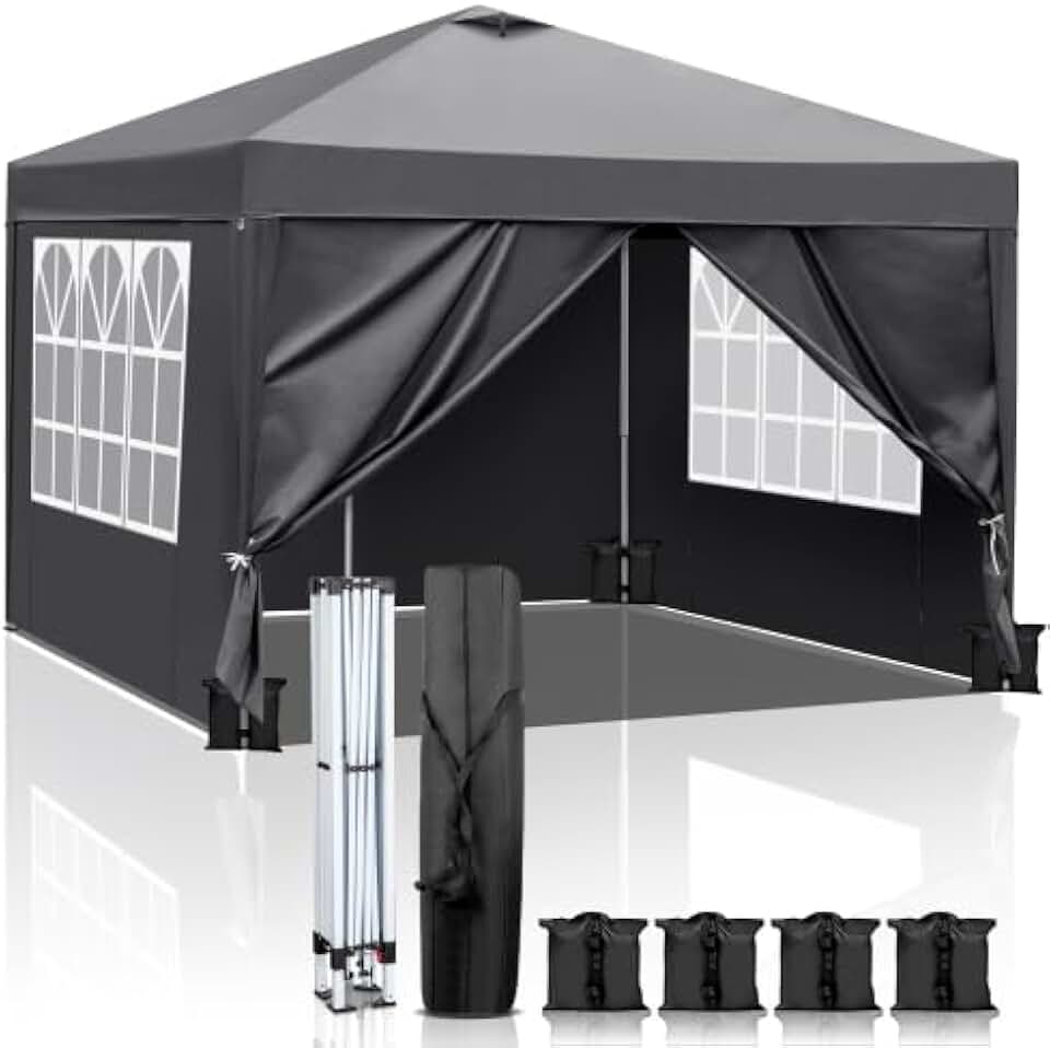 karaca-alisveris Tonnelle de Jardin Pliante 3x3 imperméable/Tente Pop-up Inclus Sac de Transport/Barnum Pliant Exterieur Rapide à Installer/Gazebo avec Paquet de 4 Poids Lourd Sable,Gris