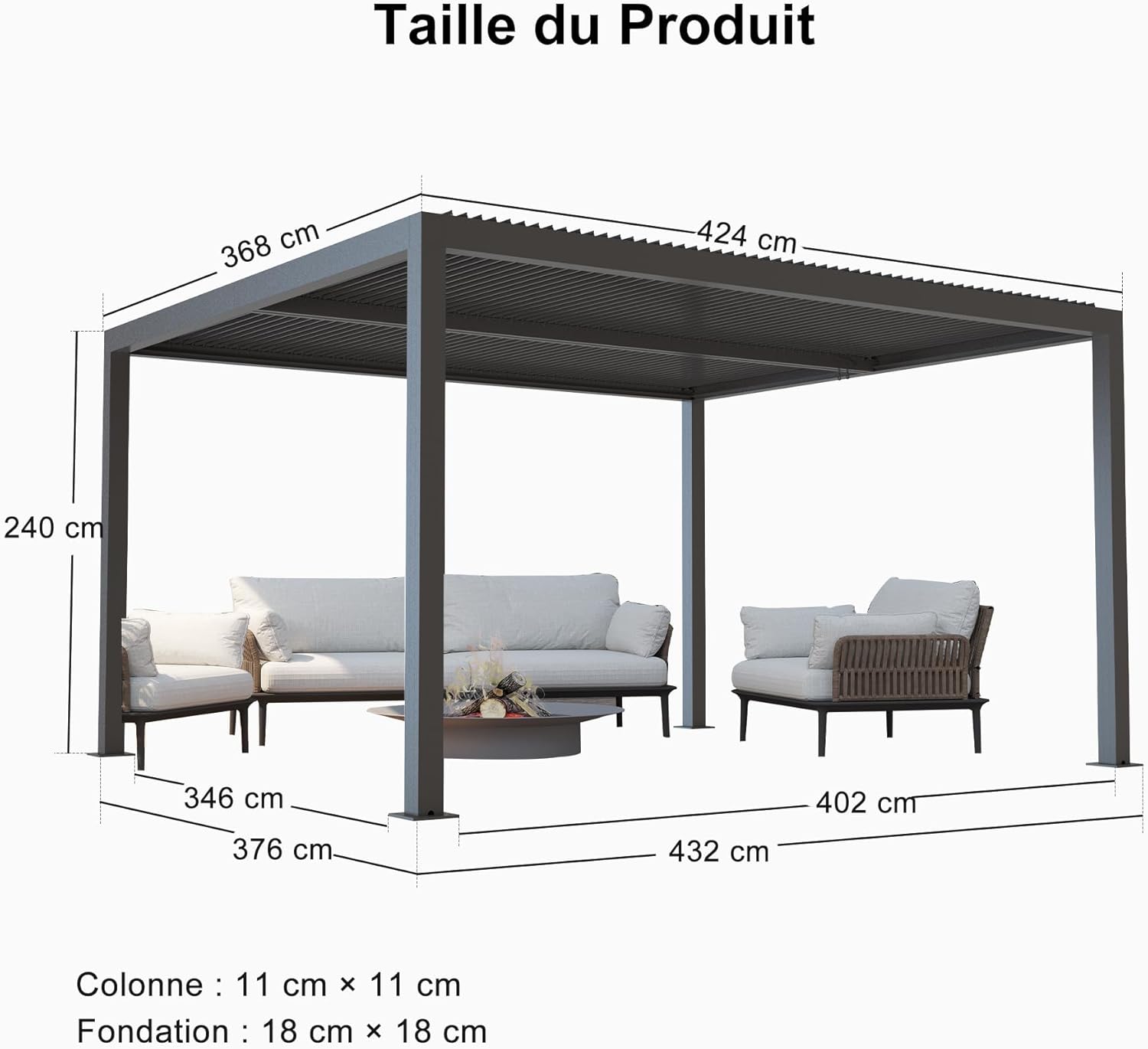 karaca-alisveris - Pergola bioclimatique aluminium 4,8x3,68m, LED, lames orientables