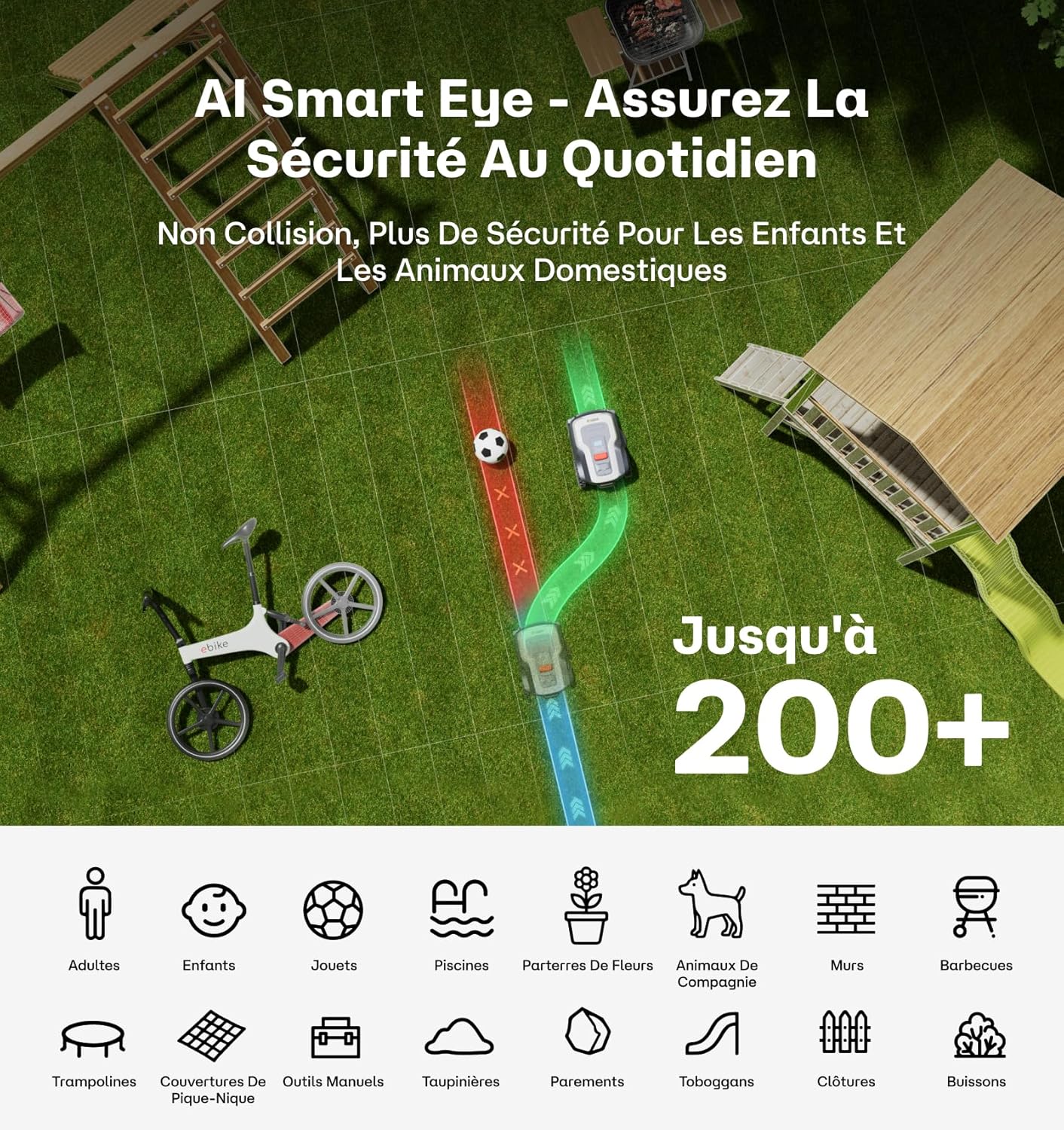 Robot Tondeuse - sans fil, gestion multizone, évitement obstacle - 800㎡ - T600