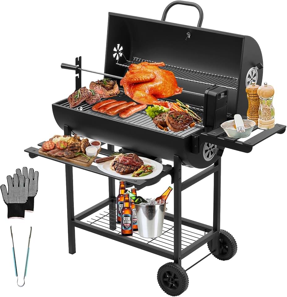 karaca-alisveris - Grill XXL - dimensions généreuses - couvercle, thermomètre, tiroir à cendres, gants, évent réglable, grill poule
