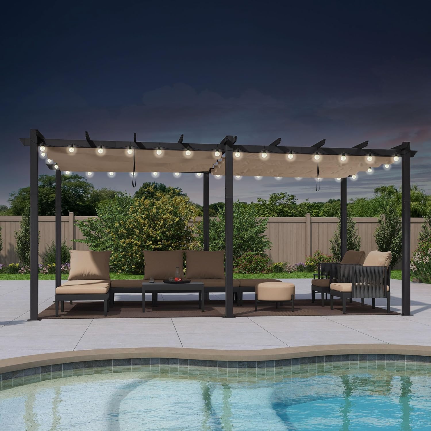 karaca-alisveris - Pergola alu 5,5x3m, toit rétractable LED, kaki