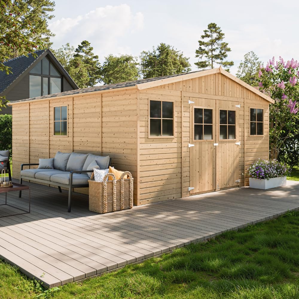 Abri de Jardin en Bois Exterieur avec Les PLANCHERS IMPRÉGNÉ- Maison de Jardin en Pin/épicéa-H246x418x522 cm/20 m²-Construction de Panneaux- Rangement pour vélos, Remise à Outils-karaca-alisveris M333 +M333G