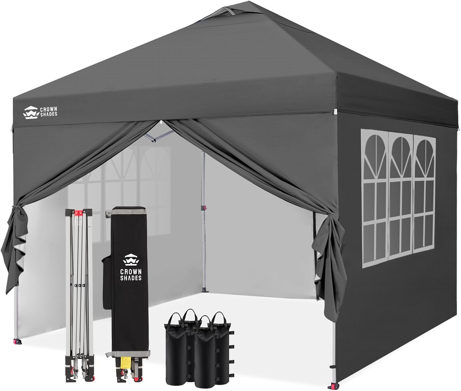 karaca-alisveris Tonnelle Pliante 3x3 Imperméable, Barnum Pliant de Jardin Exterieur, Pop-Up Gazebo avec Sac de Rangement, UPF 50+, avec 4 Parois Latérales Amovible, 4 Sac de Sable, Gris