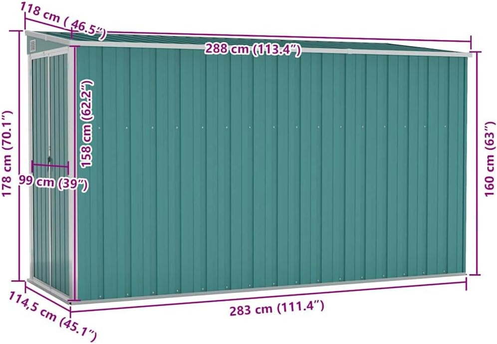 karaca-alisveris Abri de Jardin Mural Vert 118x288x178 cm 