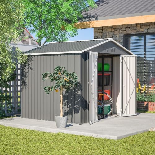 Abri de jardin en métal de 2,29 x 1,8 m - Anthracite - Avec ventilation et porte de 106 cm - Résistant aux intempéries - Pour outils de jardin, tondeuse à gazon et rangement extérieur