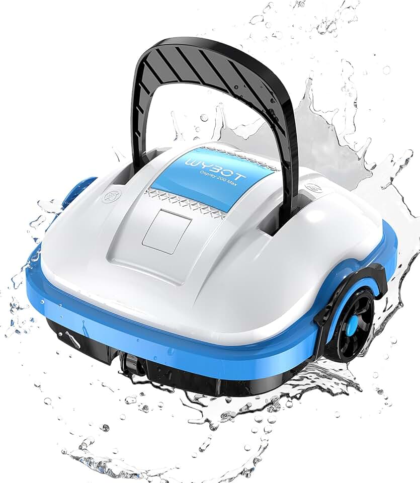 karaca-alisveris Osprey 200 Robot Piscine,Aspirateur Piscine sans Fil,Stationnement Automatique,Moteurs Doubles Nettoyeur de Piscine,Filtration 180 µm,pour Piscines Hors Sol 50m²-Blanc