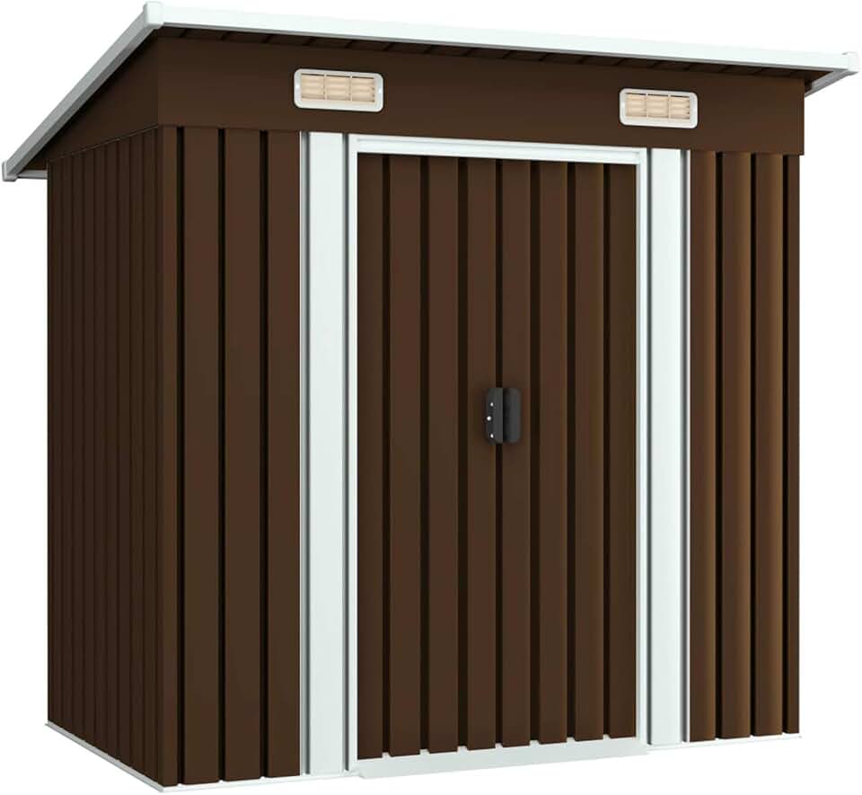 karaca-alisveris Abri de Stockage pour Jardin Marron 194x121x181 cm Acier,Armoire De Jardin Exterieur,Abri De Jardin,Meuble Exterieur Rangement