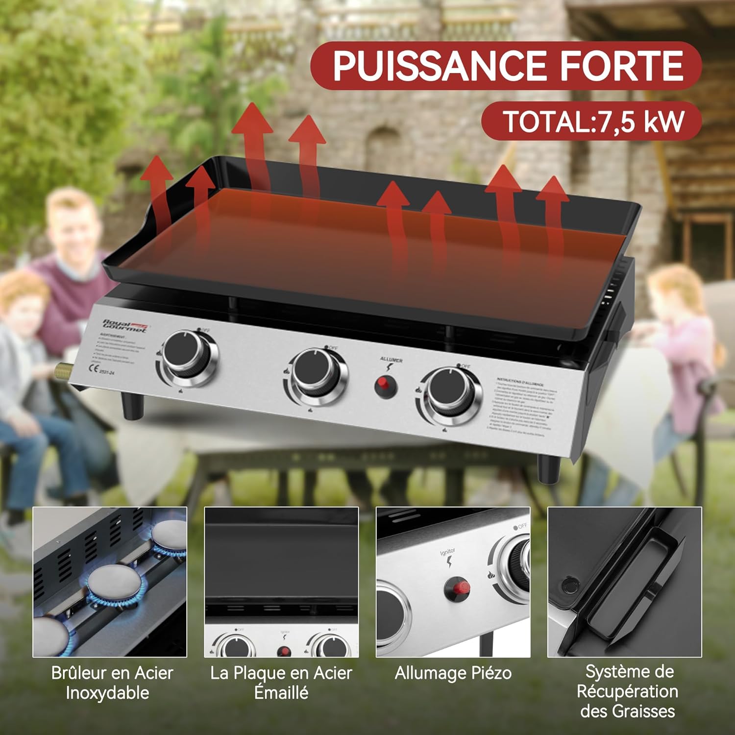 karaca-alisveris - Plancha sur chariot 62x35,5cm - 3 brûleurs puissants 7,5kW