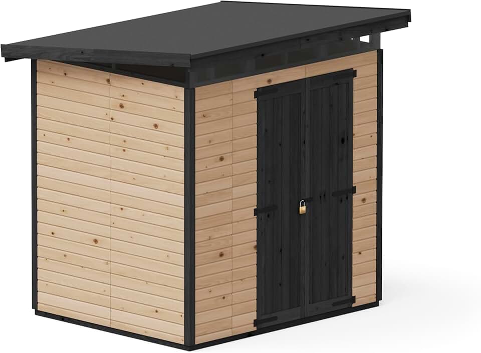karaca-alisveris Abri de Jardin Strongbox L - Robuste Cabane à Outils en Bois avec Fondations Imprégnées et Toit en Plastique Extra-Résistant, 203x163 cm, Marron
