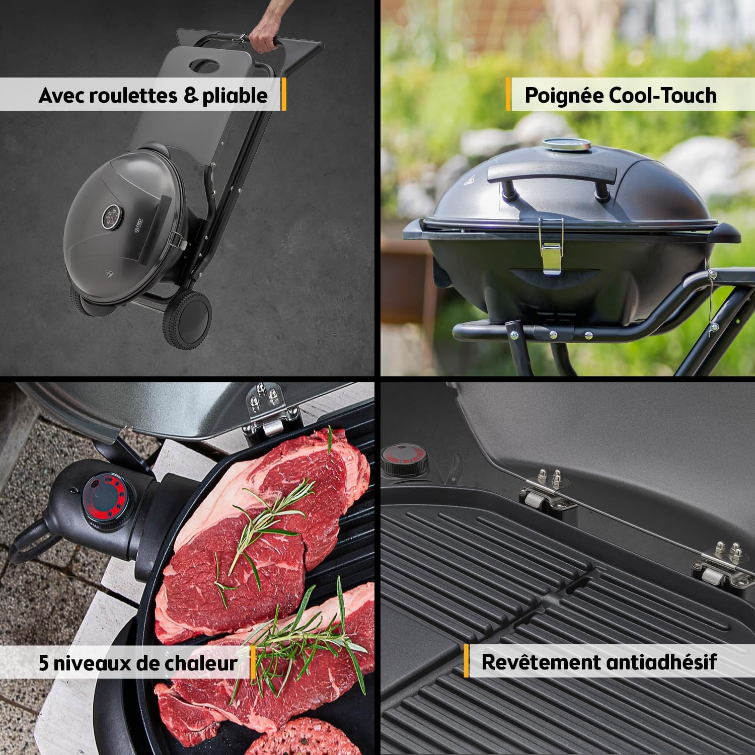 karaca-alisveris - Barbecue 2-en-1 pliable 2400W, couvercle, chariot, thermomètre - TZSFA5350-6
