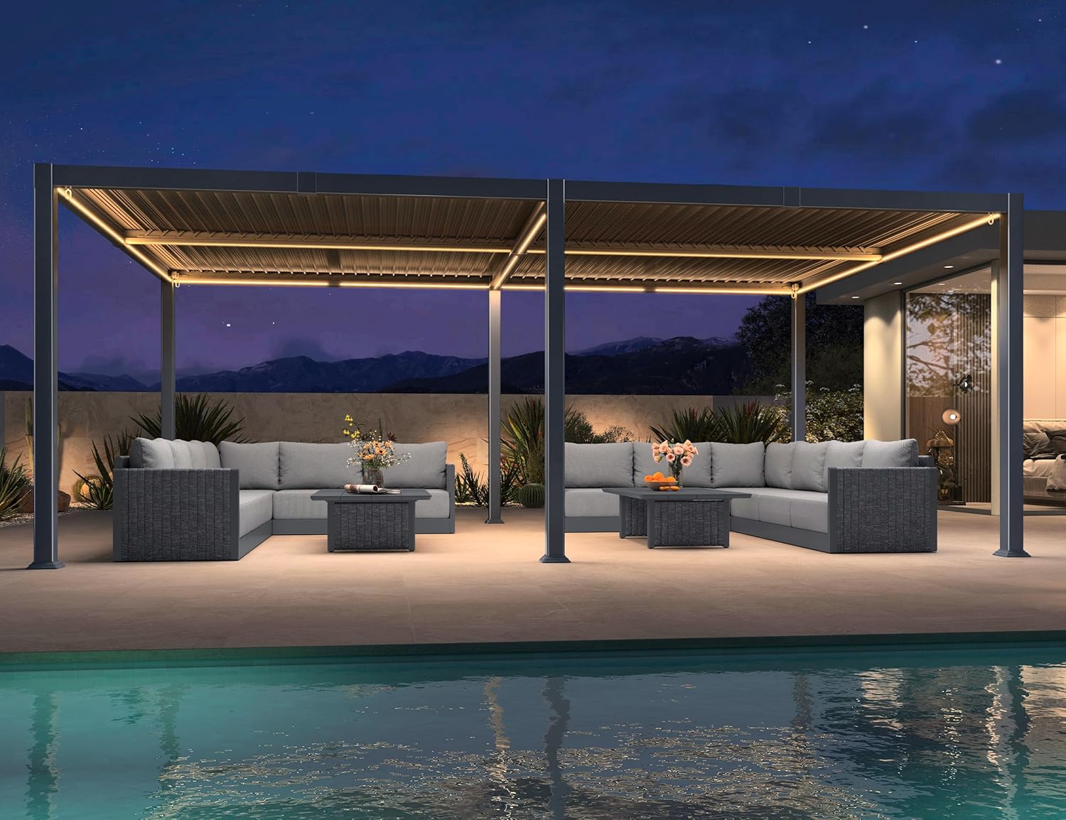 karaca-alisveris - Pergola bioclimatique - 4x6m - alu lames LED gris