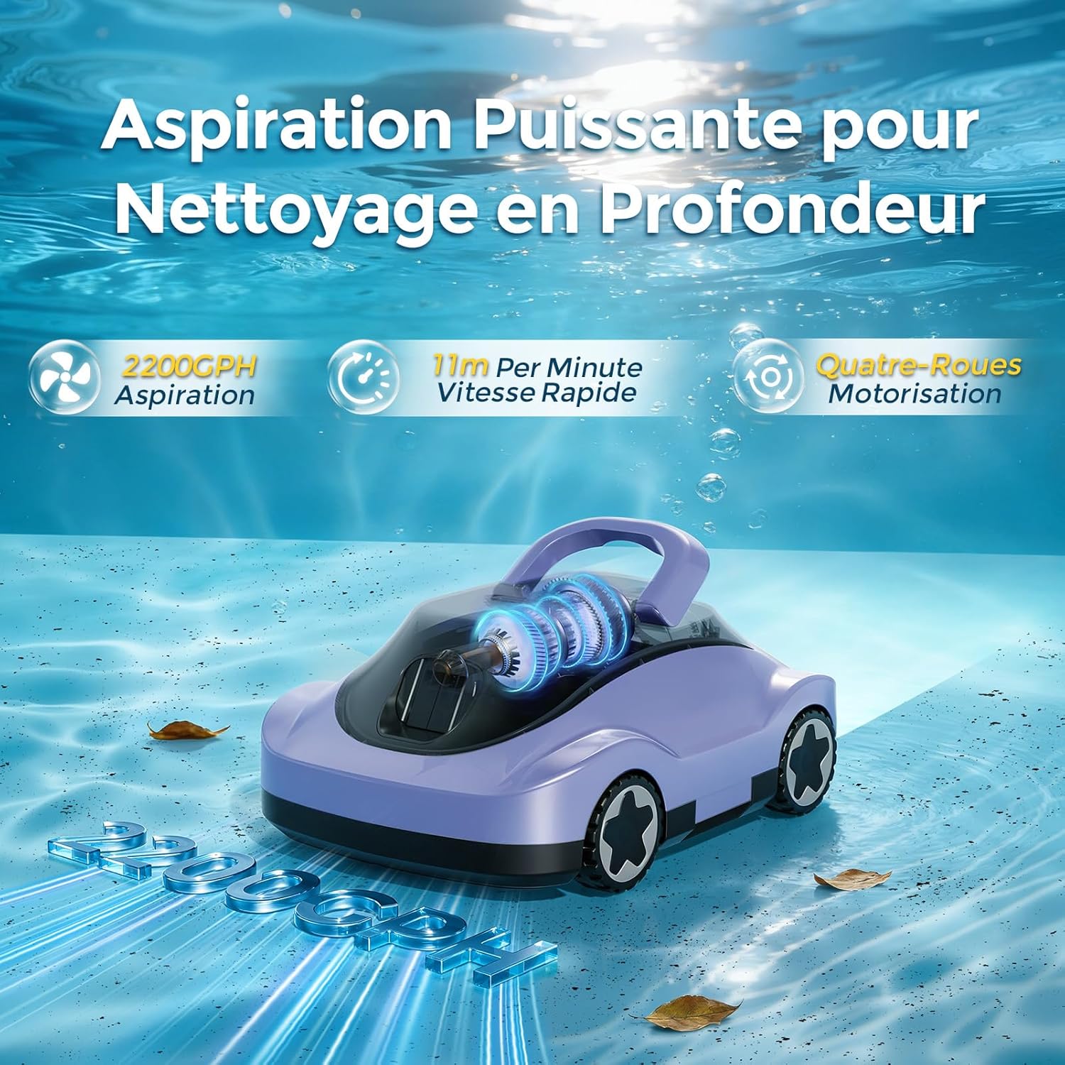 Robot piscine sans fil - 180min autonomie, filtration fine, 200m², aspiration puissante