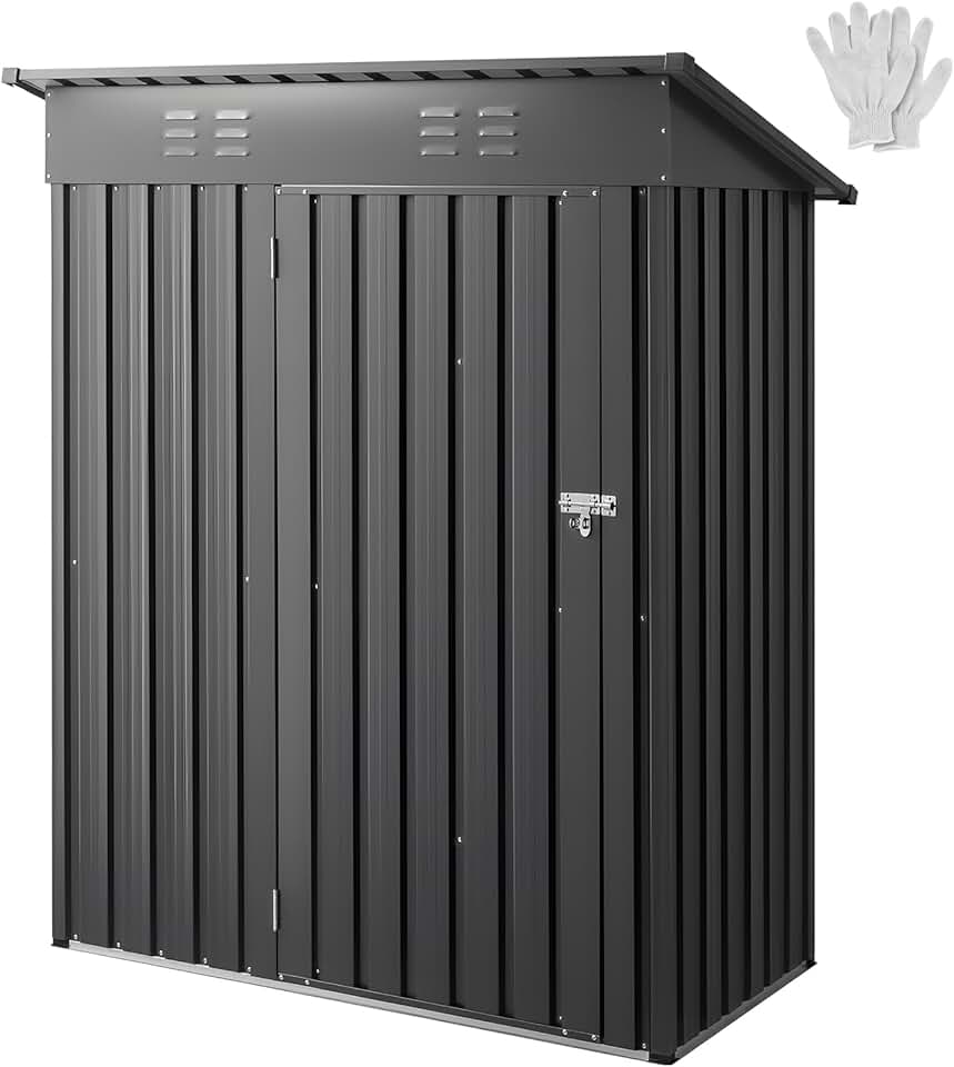 karaca-alisveris Abri de Jardin en Métal, 153,3 x 87,6 cm, Abri de Rangement d'Extérieur, avec Porte Verrouillable, Toit en Pente, Cabine de Jardin, pour Stockage d'Outils, de Vélos, Étagères, Poubelles, Gris