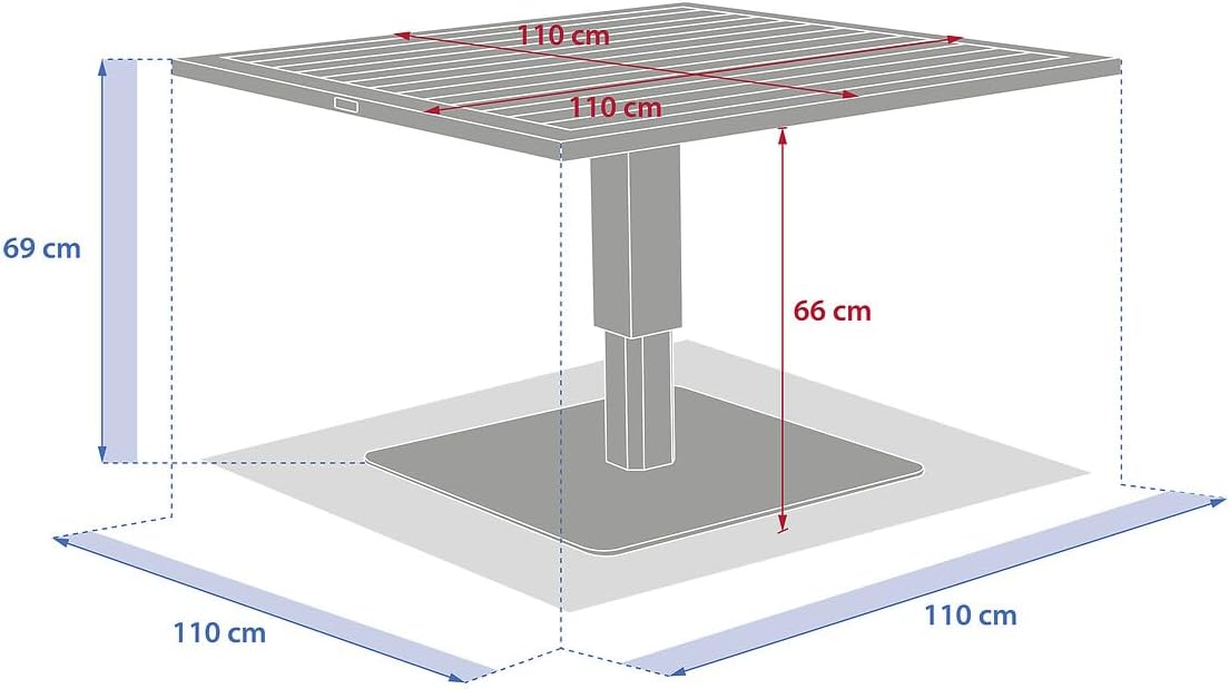 karaca-alisveris - Salimia - table carrée relevable 110x110x69cm - aluminium
