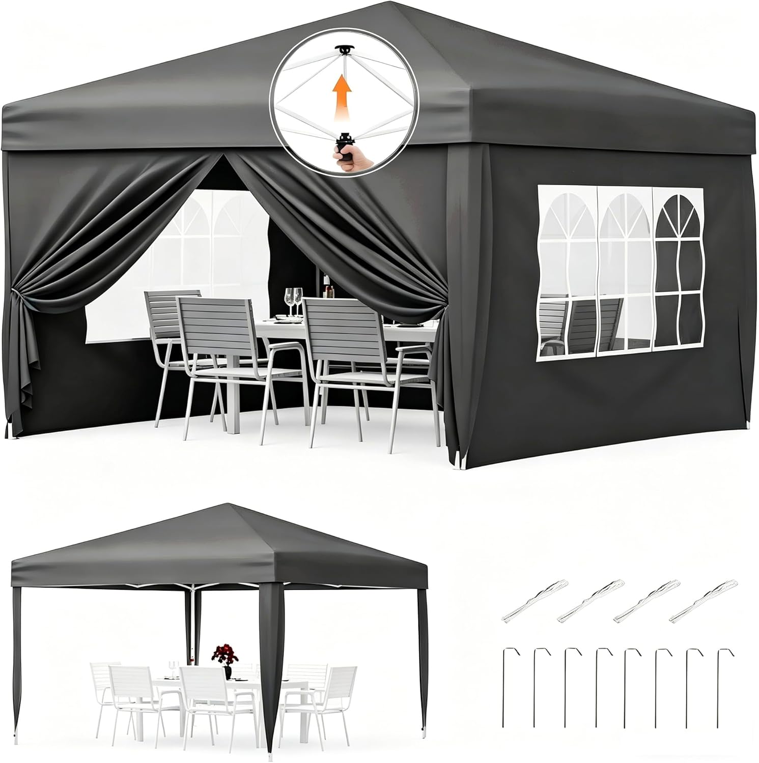 Gravee - tonnelle pliante jardin - 3x3m - imperméable, anti-UV, parois, sac