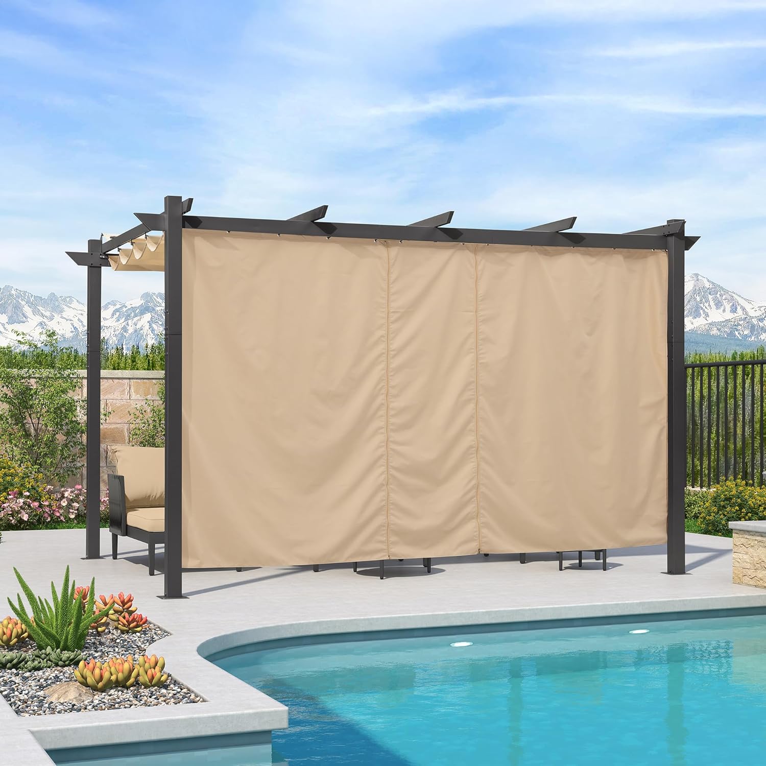 karaca-alisveris - pergola aluminium - 4x3m - rideau, toit rétractable, kaki