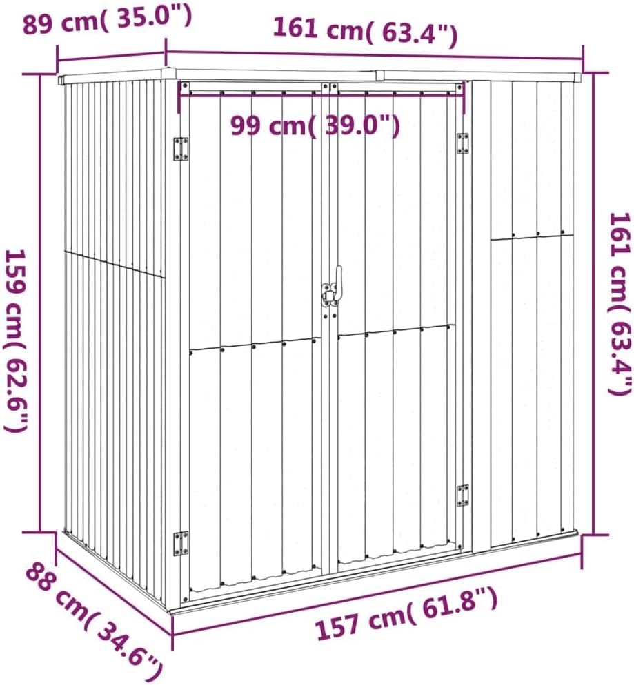 Abri à Outils de Jardin - marron - 161x89x161 cm - acier galvanisé, robuste