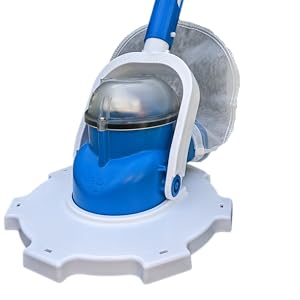 l'aspirateur est de couleur bleu et blanc.