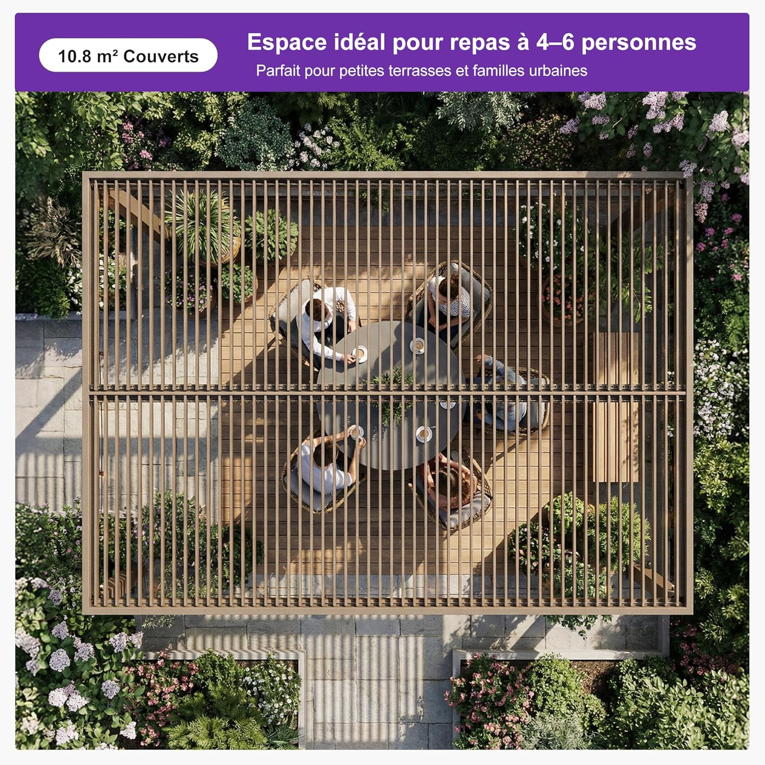 karaca-alisveris - pergola bioclimatique LED - 3x3,65m - alu, lames orientables, étanche