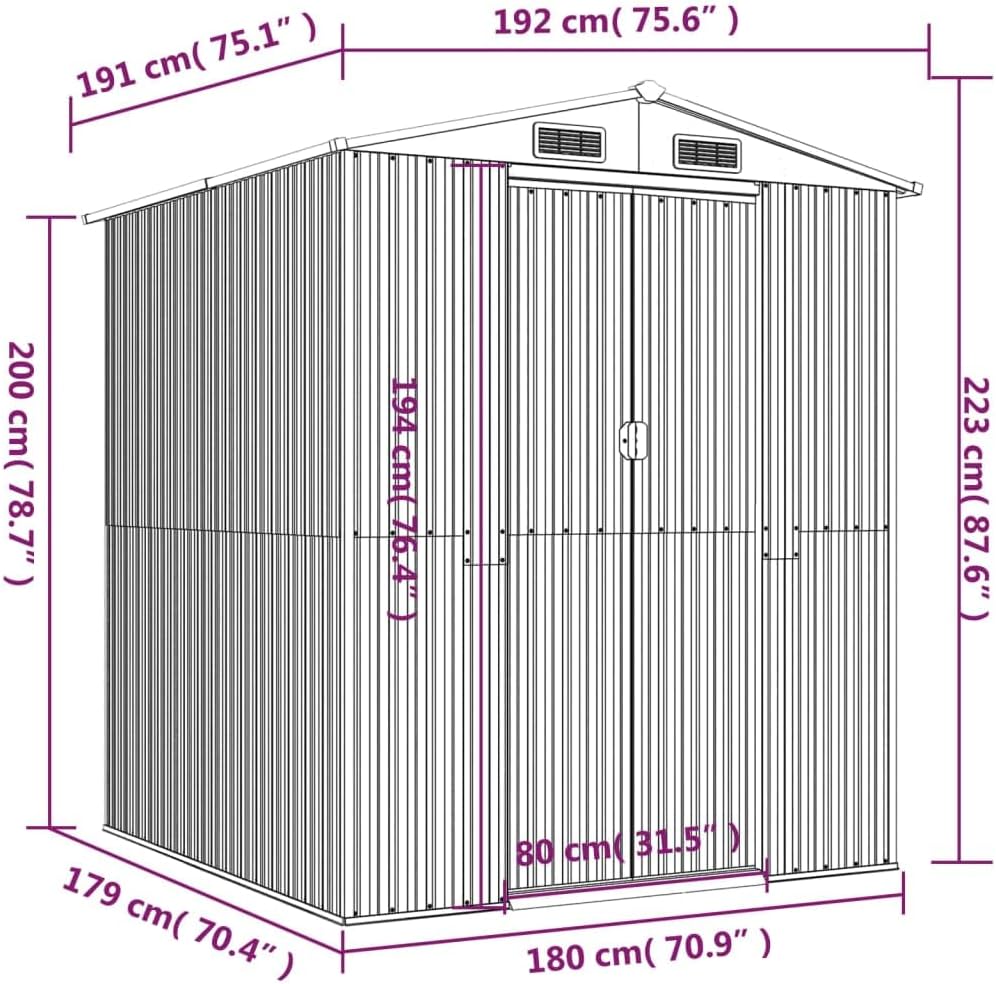 Abri de jardin - anthracite 192x191x223cm - acier galvanisé - 3147449