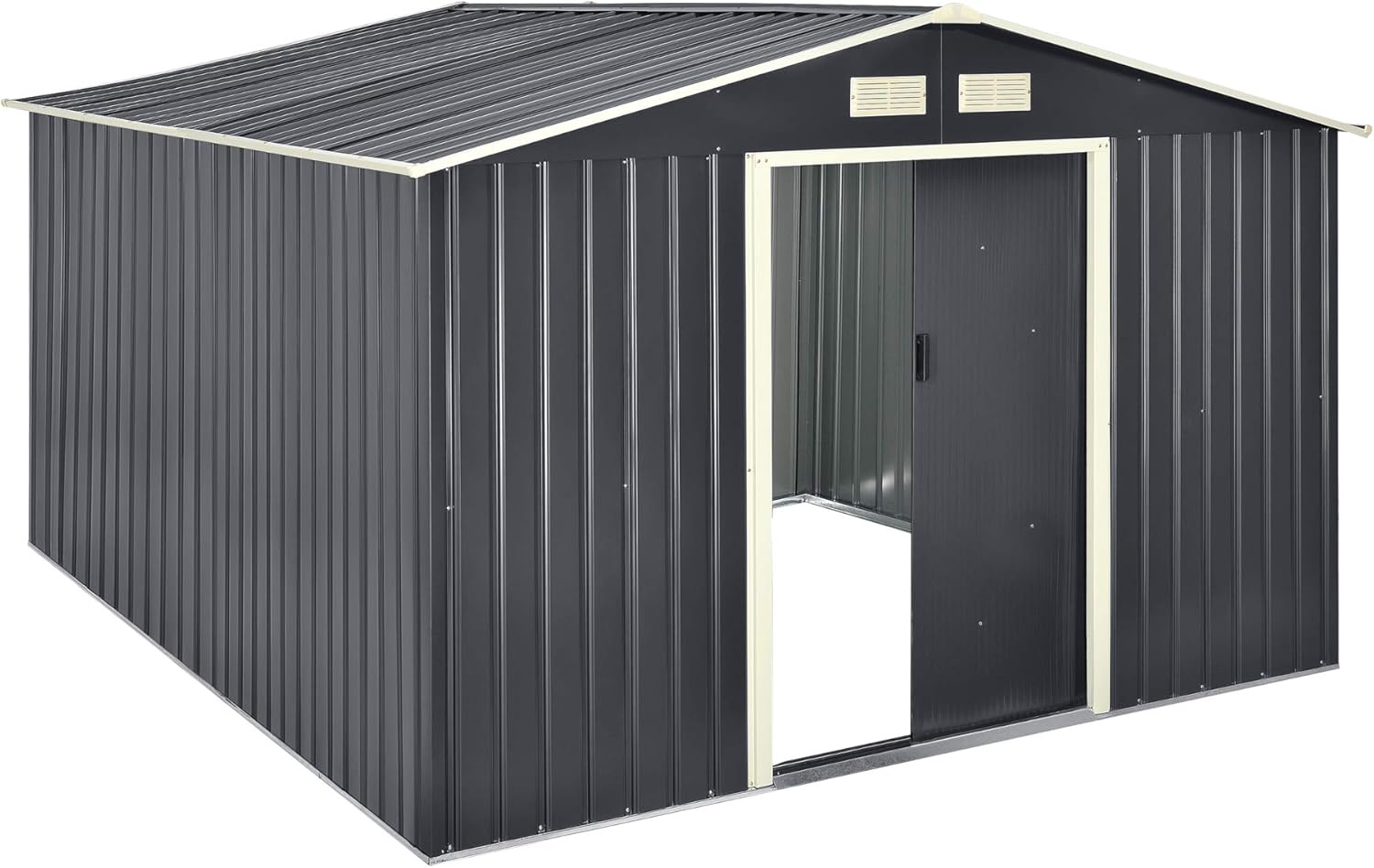 karaca-alisveris Abri de Jardin 15 m³ Robuste Cabane de Stockage Extérieur Cabane à Outils Toit à Pignon Tôles en Acier Galvanisées Gris Foncé