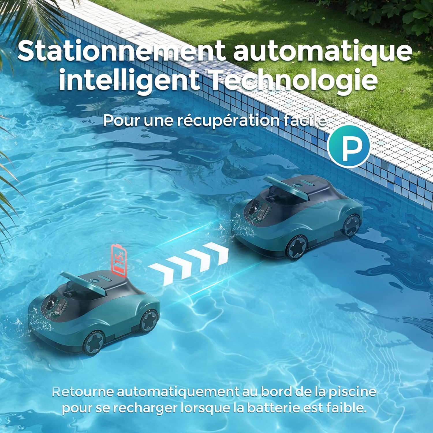 Robot piscine sans fil - autonome 180min - filtration fine, navigation intelligente, aspiration puissante