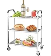 karaca-alisveris Chariot de Service INOX Service desserte de Cuisine INOX 3 étagères 4 Tailles de Restaura...