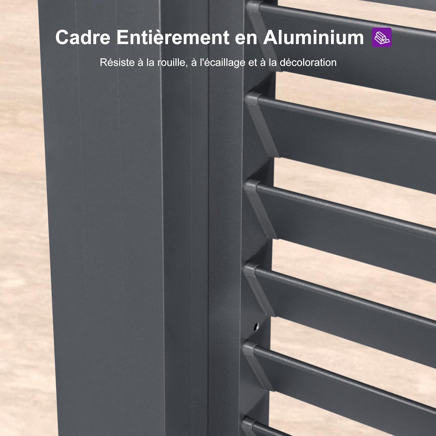 karaca-alisveris - Pergola bioclimatique série aluminium - 4,8x3,68m - lames orientables, persiennes fixes, gris