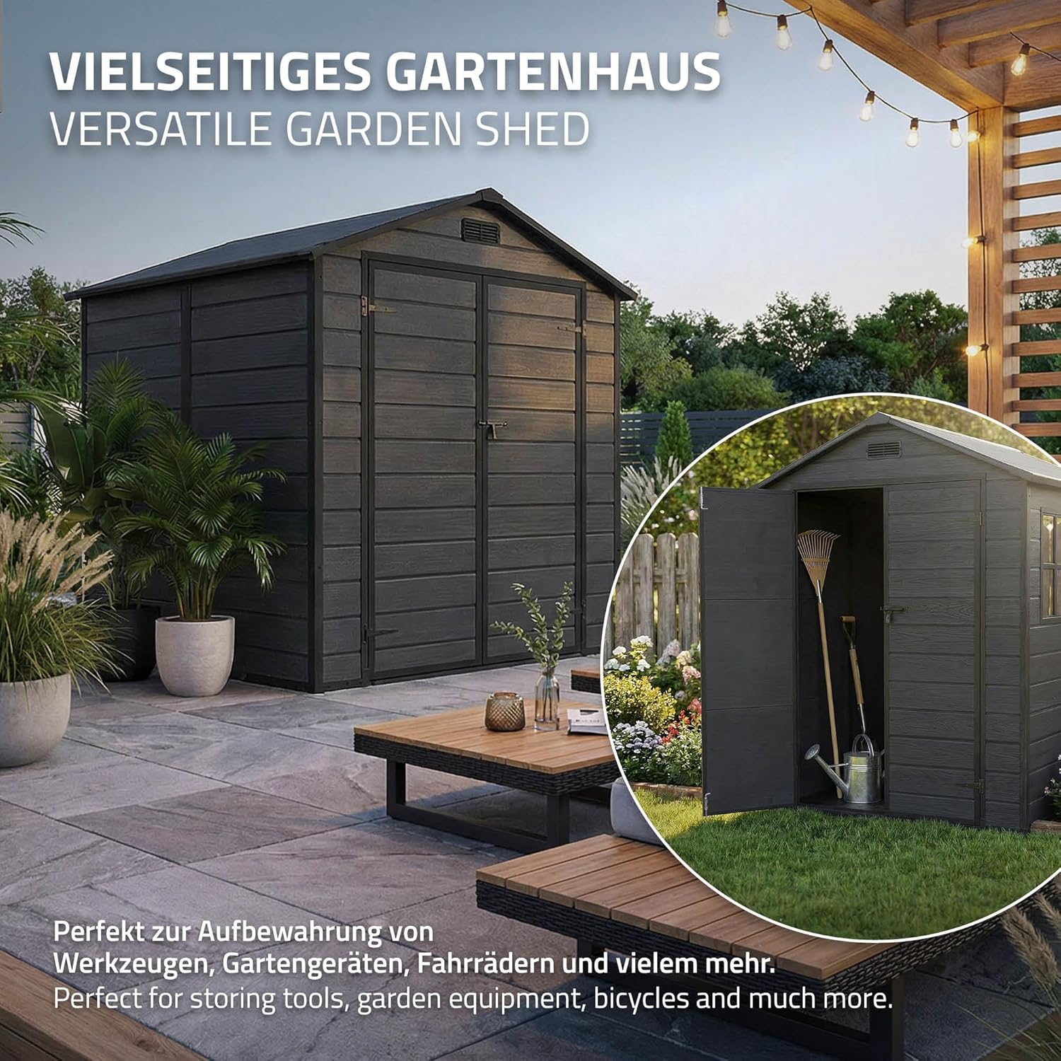 karaca-alisveris - Abri de jardin résine 151x182x220 cm double porte, 5m³, fenêtre, ventilation