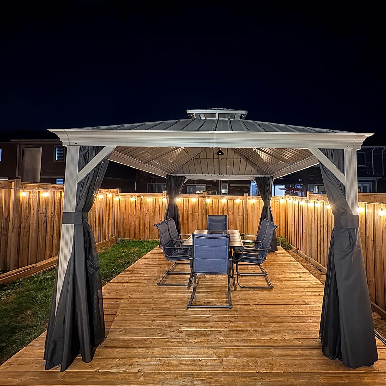 karaca-alisveris - tonnelle extérieur - 3 x 4,25 m - alu double toit, rideaux, LED