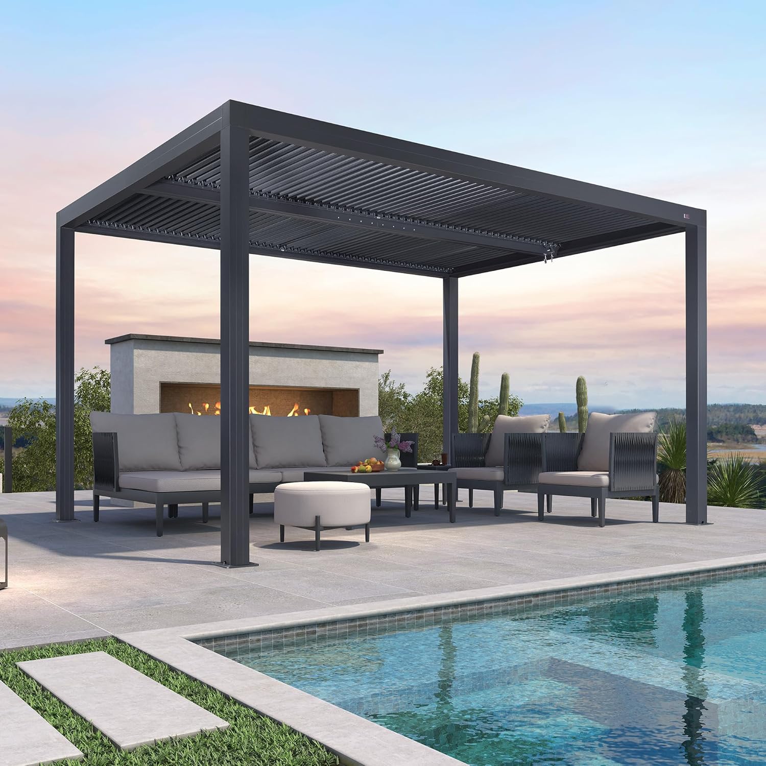 karaca-alisveris - Pergola bioclimatique 4x3,3m - alu, lames orientables, 13,2m²
