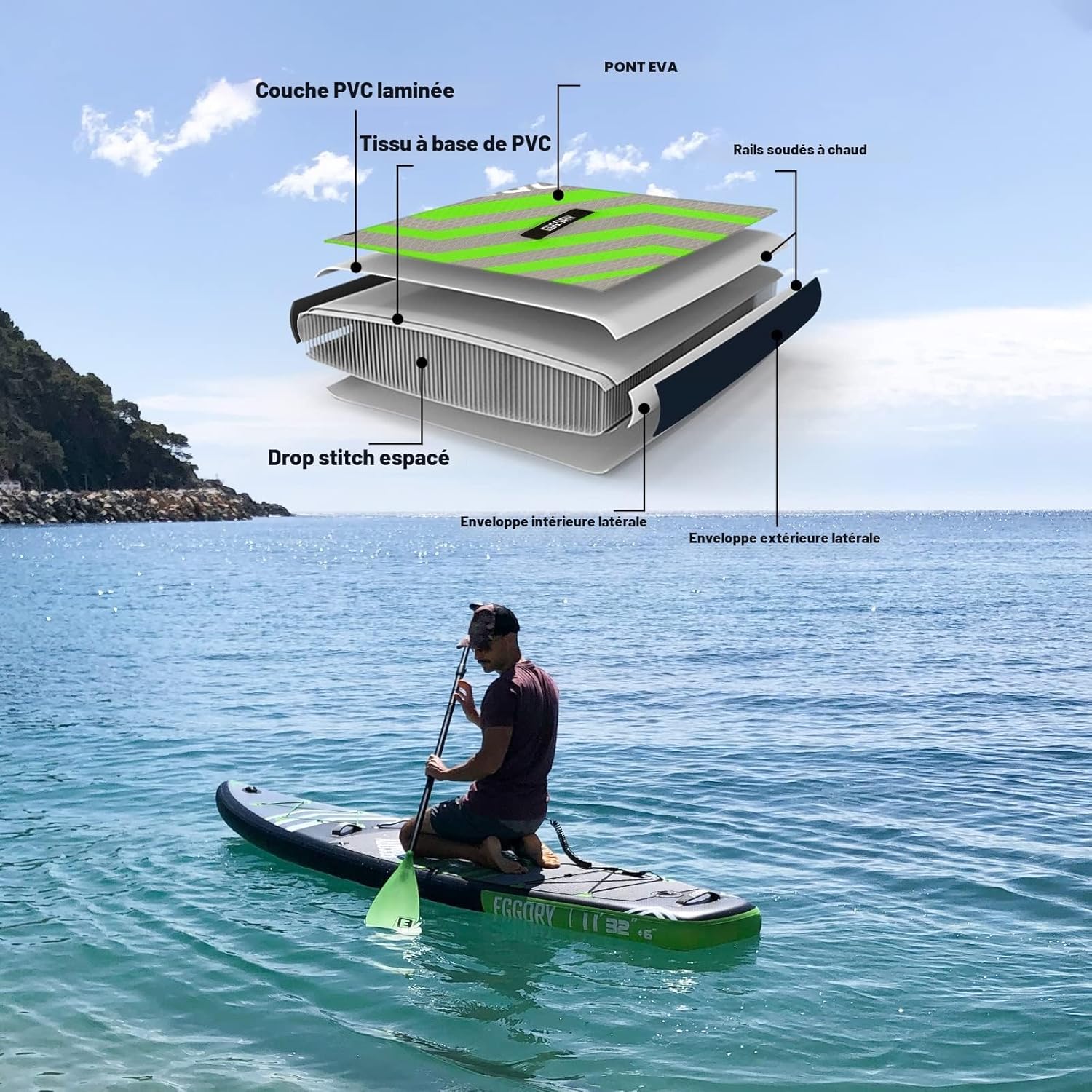 Planche de Surf Gonflable - SUP paddle 320cm, sac à dos, pompe, accessoires complets