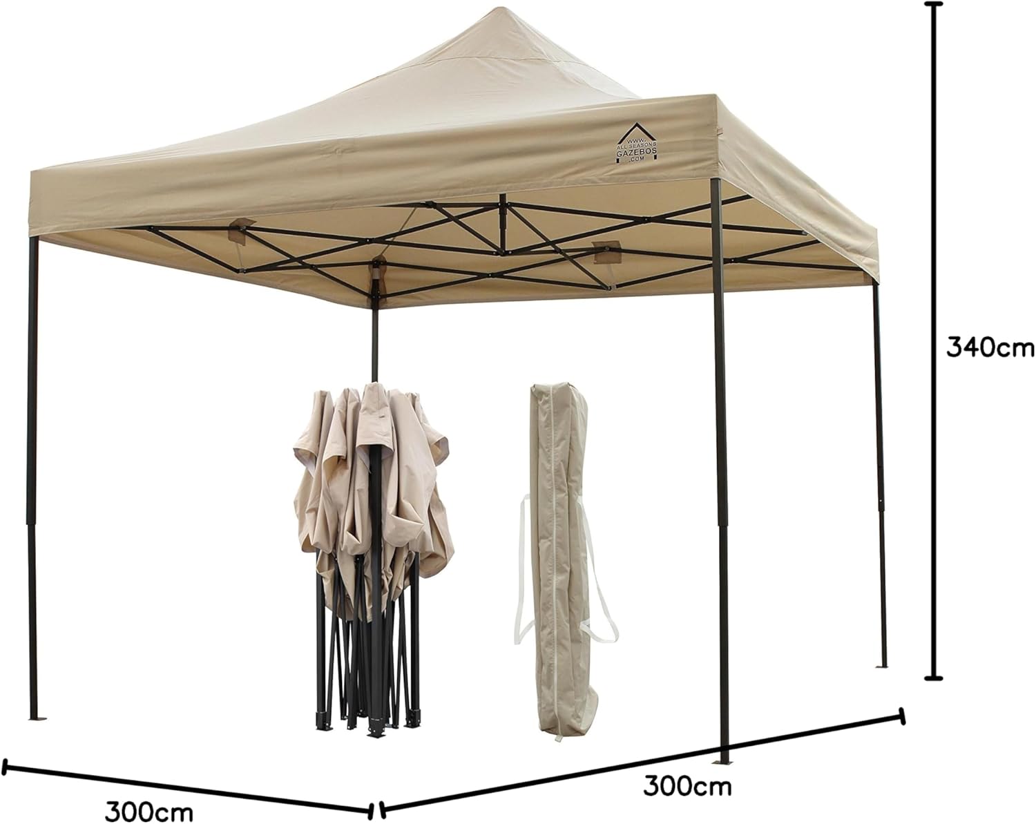 karaca-alisveris | Tonnelle Pliante 3x3m | Matériaux Robustes, Entièrement Étanches et de Haute Qualité (Beige)