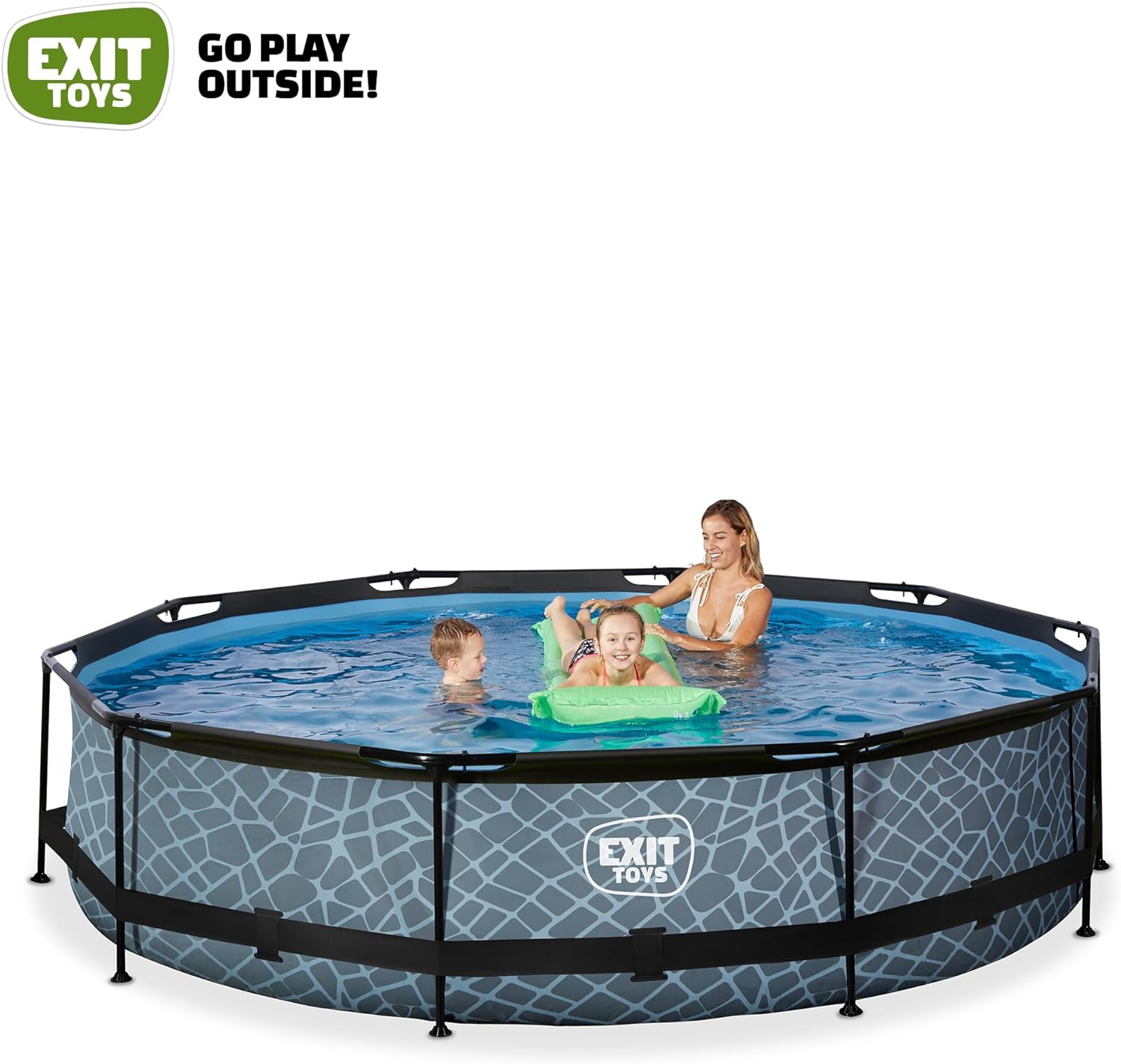 karaca-alisveris Piscine Tubulaire Stone - ø360x76cm - Piscine Hors Sol Ronde Grande avec Pompe Filtrante à Cartouche - Entrée Basse - Idéal pour Les Jeunes Enfants - Cadre Stable - Design Unique - Gris