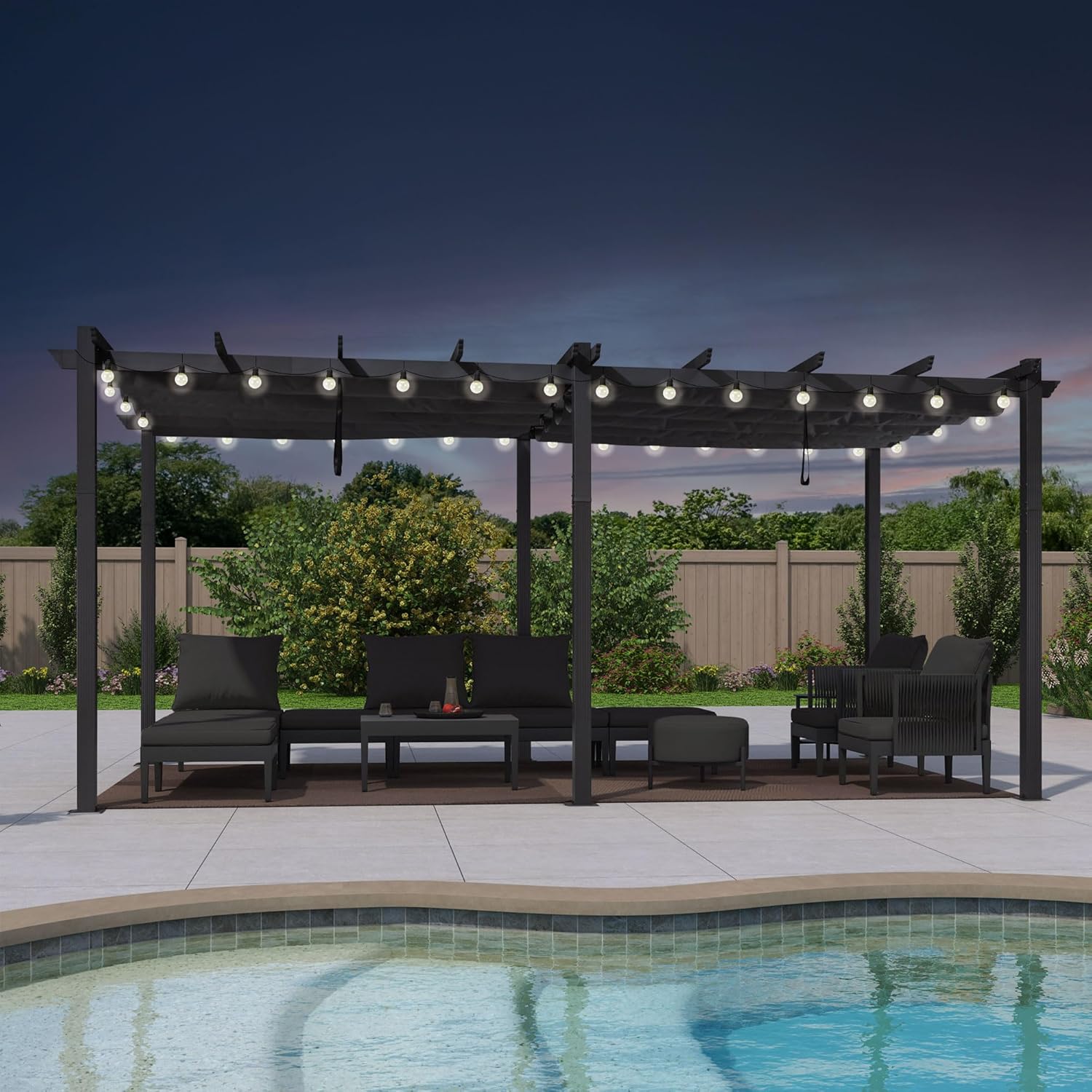 karaca-alisveris - Pergola aluminium 5,5x3m, éclairage LED, toit rétractable