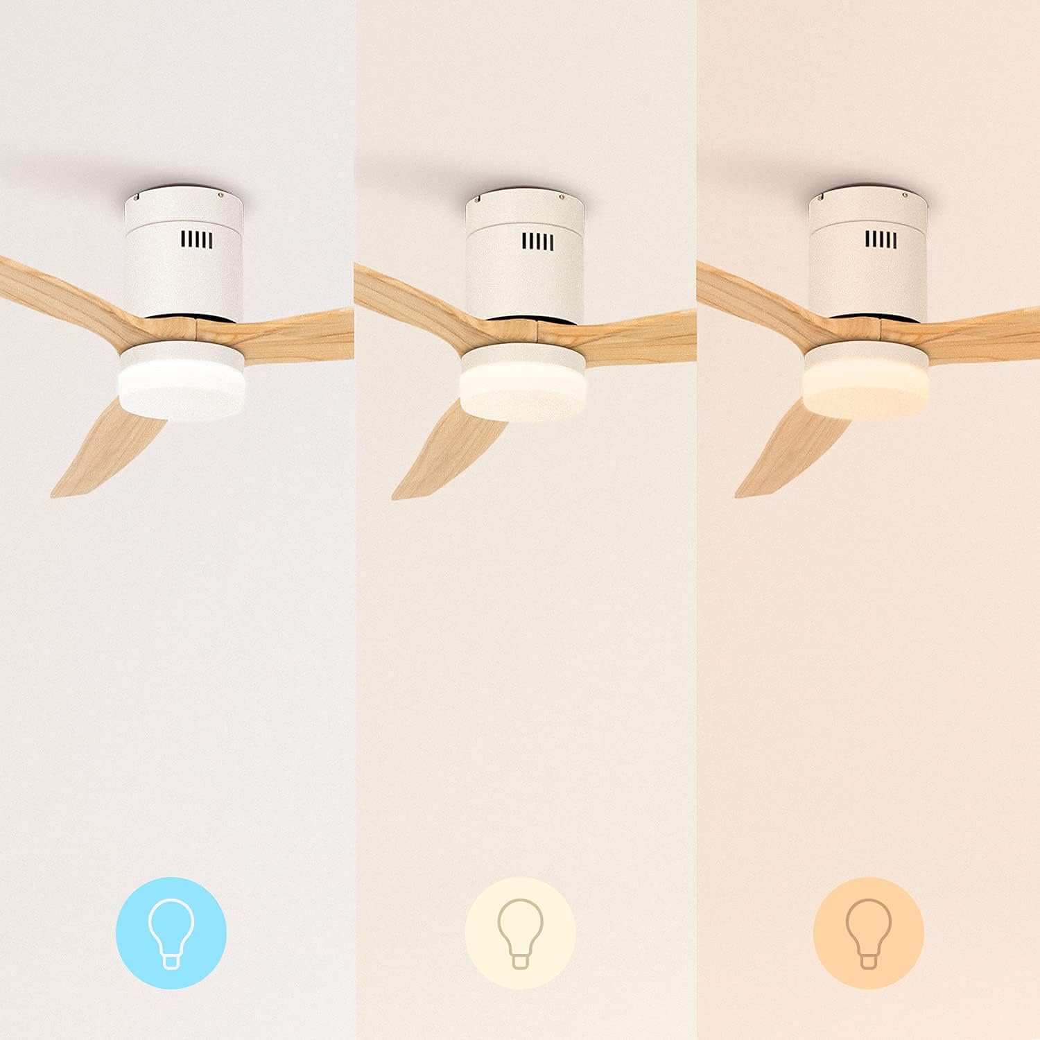 CREATE - Windcalm M - Ø132cm - Ventilateur plafond LED, télécommande, 6 vitesses, été-hiver, blanc bois clair - WINDCALM