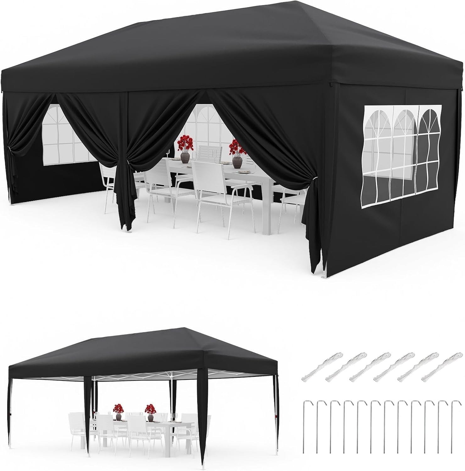 Gravee - tonnelle pliante série avec parois, 3x6m, imperméable, anti-UV