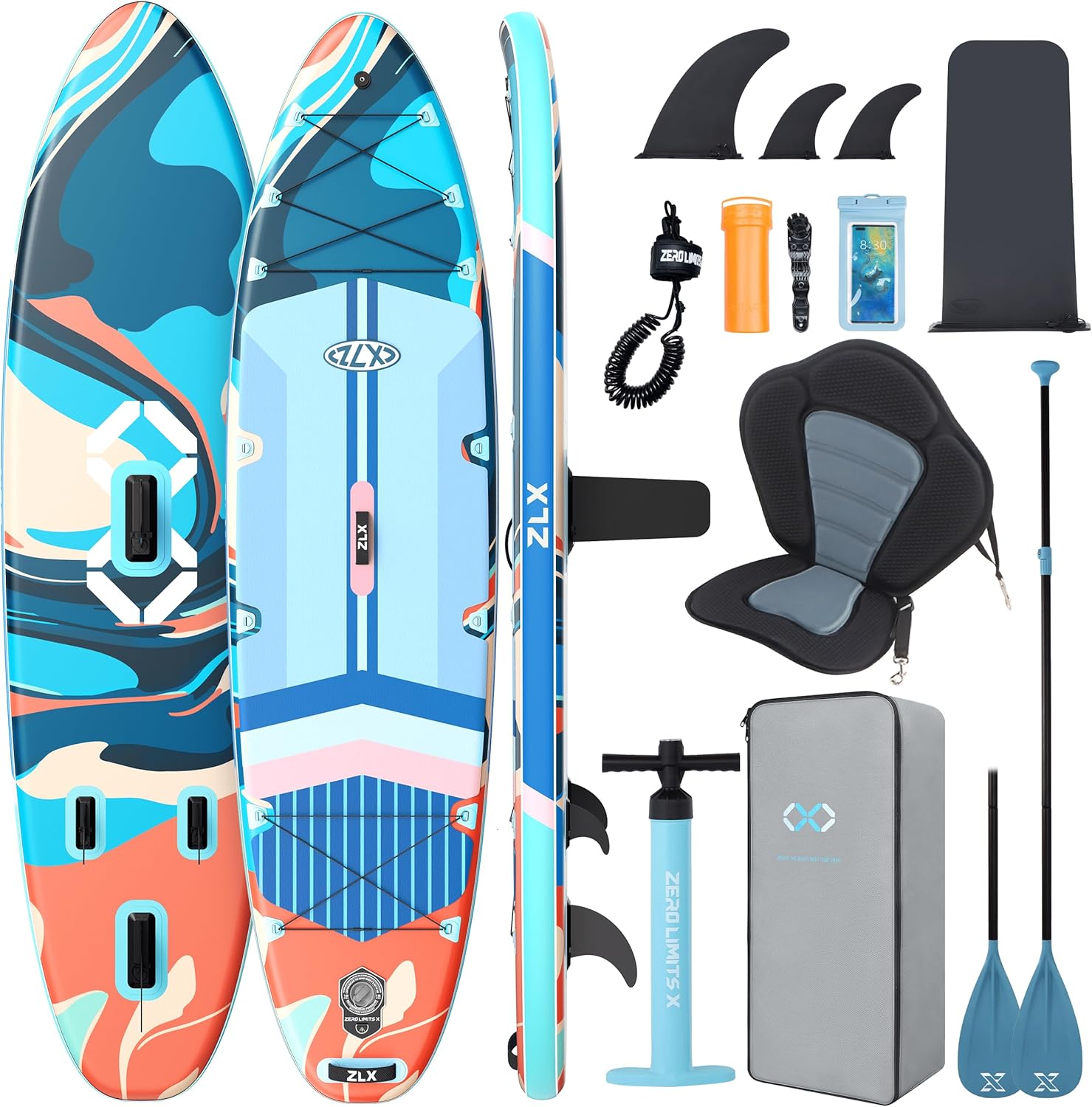 ZLX - Paddle gonflable Extra Large - 350x89 cm - planche stable, accessoires premium, siège gonflable
