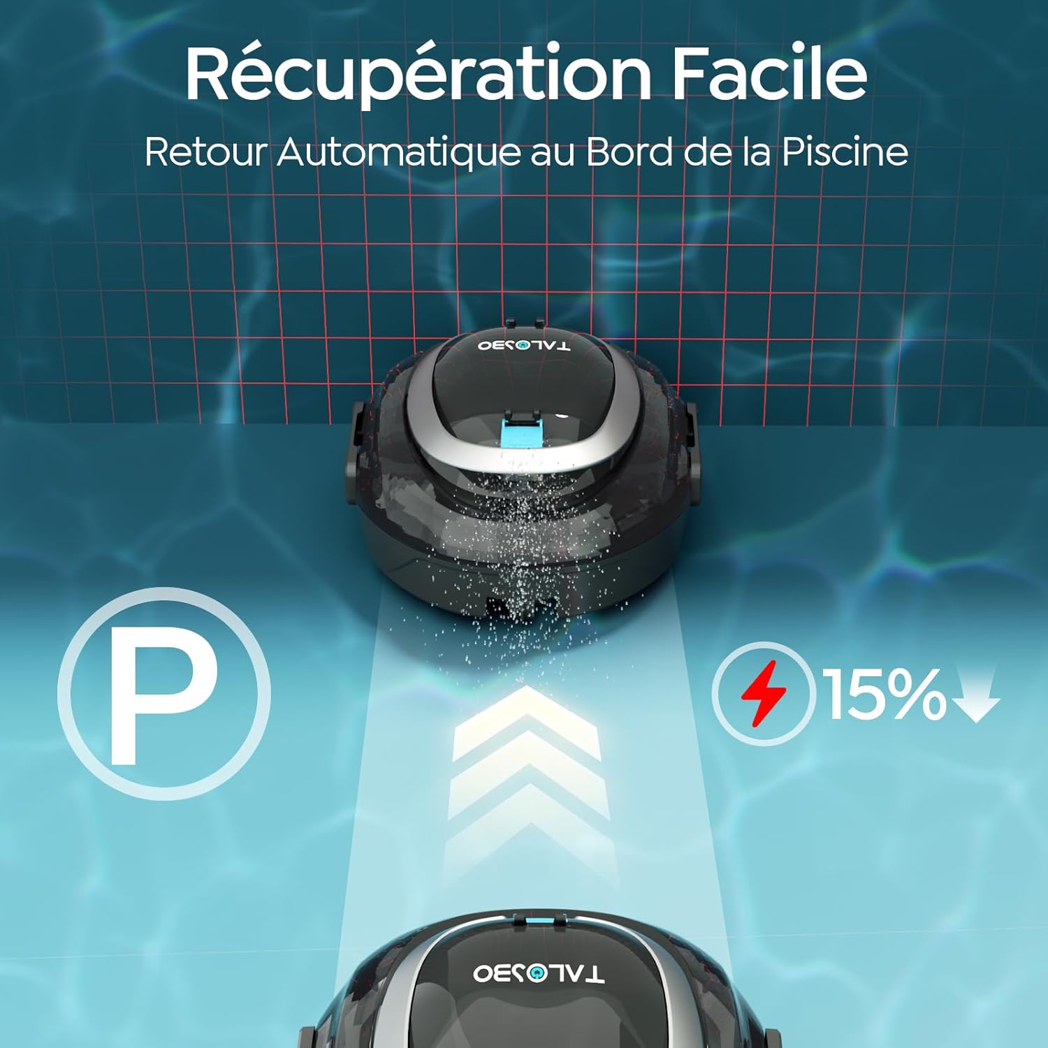 Robot piscine - S2 série - pour bassins jusqu'à 80 m² - double filtration, autonomie 90 min, 1928GPH