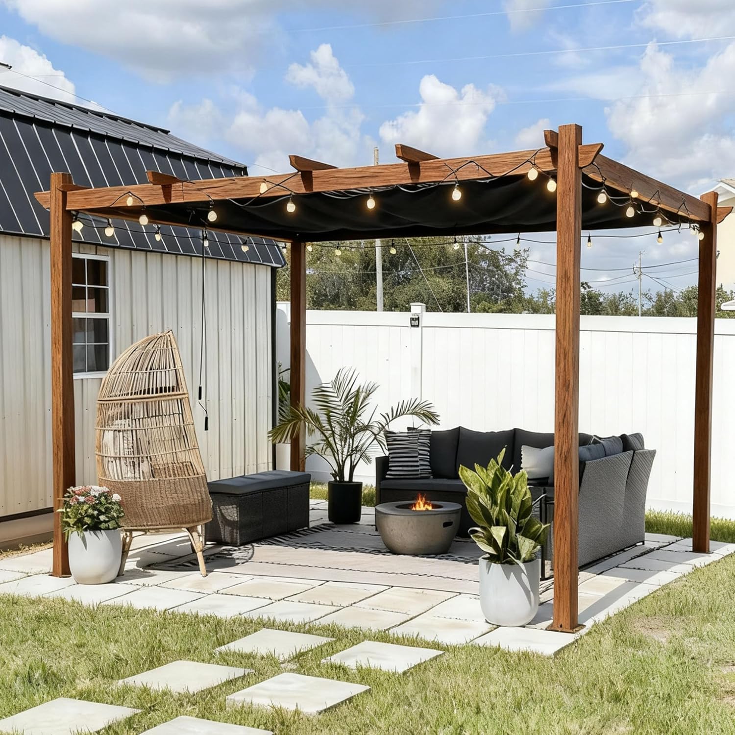 karaca-alisveris - Pergola aluminium - 4x3m - éclairage intégré, toit rétractable