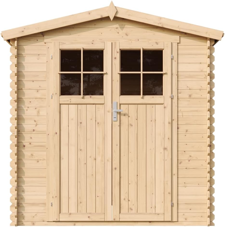 Abri de Jardin en Bois avec Sol TRAITÉ Porte verrouillable de Haute qualité - Stockage extérieur I216xL206xH218 cm/ 3.53 m2 - Toit imperméable, fenêtres karaca-alisveris M343F+M343G