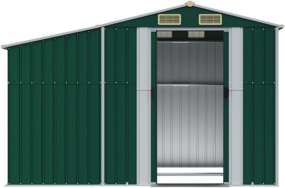 Abri de jardin acier galvanisé, toit incliné, 277x192,5x179 cm, vert
