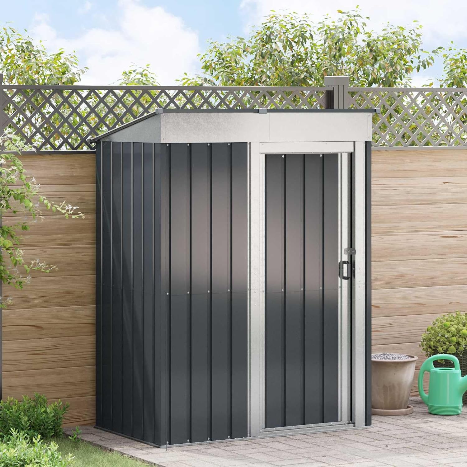 Abri de jardin métal anthracite 137x81x180cm, résistant, verrouillable