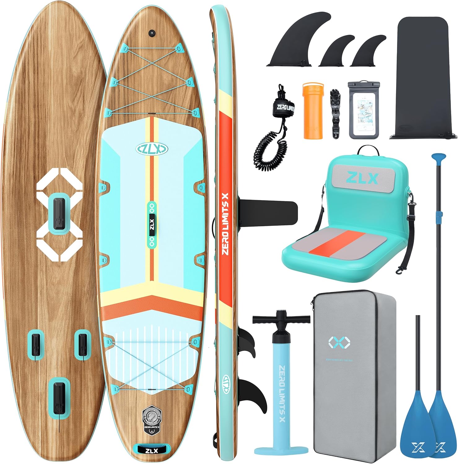 ZLX - Paddle gonflable série Extra Large - 350x89 cm - planche stable, antidérapante, accessoires premium, avec siège go